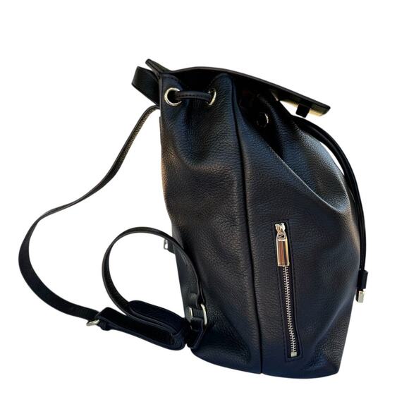 Barneys New York Black Leather Backpack Drawstring Flap Gold Hardware Lettering - Picture 2 of 10